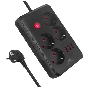 Maclean MCE392 B Power Strip, 4 Outlets + 3xUSB, 2500W, 1.5m, Black