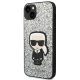 Karl Lagerfeld Glitter Flakes Ikonik dėklas skirtas iPhone 14 Plus, sidabrinis