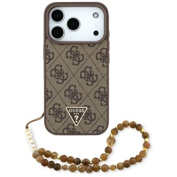 Guess dėklas iPhone 17 Pro telefonui 4G Strap Triangle Logo MagSafe, rudas