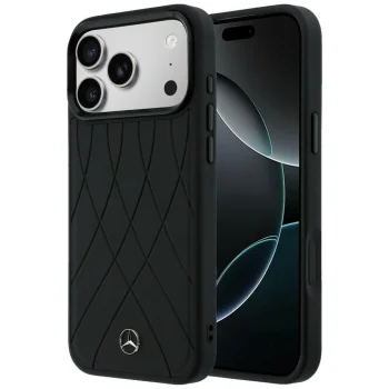 Mercedes Leather with Crossed Lines MagSafe dėklas iPhone 17 Pro Max, juodas