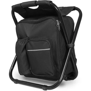 Folding Camping Chair with Backpack and Cooler Bag 3-in-1, Black
