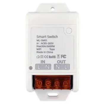 Tuya išmanusis Wi-Fi jungiklis-relė, 30A, AC 100-240V, 6600W, baltas