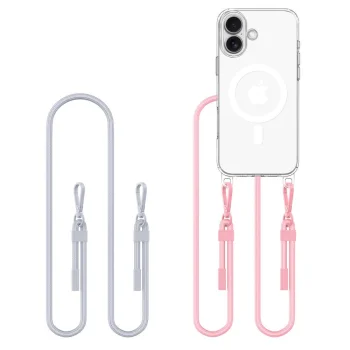 Tech-Protect Flexair Chain MagSafe dėklas telefonui iPhone 16 su 2 virvelėmis, skaidrus