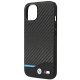 BMW dėklas iPhone 14 Plus telefonui Leather Carbon, juodas