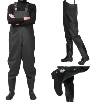 Fishing Chest Waders with Braces, Size 43, Black