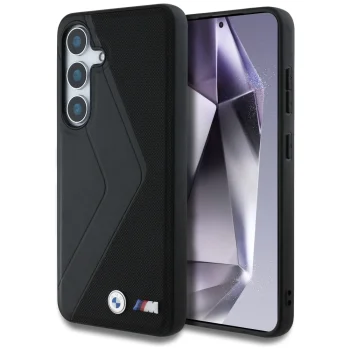 BMW Leather Oversized Stripes MagSafe dėklas Samsung Galaxy S25, juodas