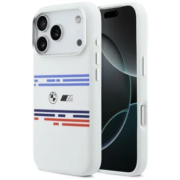 BMW M Silicon Horizontal Line MagSafe dėklas iPhone 17 Pro - Baltas