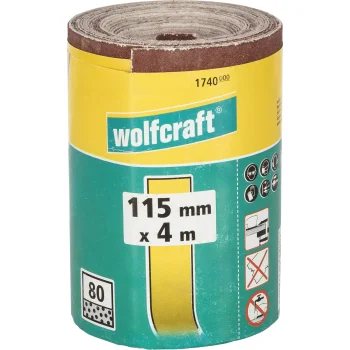Švitrinio popieriaus ritinėlis Wolfcraft 80 grūdėtumas, 4 m x 115 mm