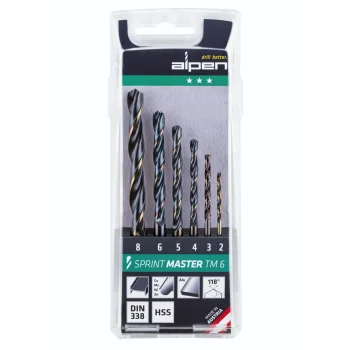 Grąžtų metalui komplektas Alpen Sprint Master TM 6 HSS 2–8 mm (6 vnt.)