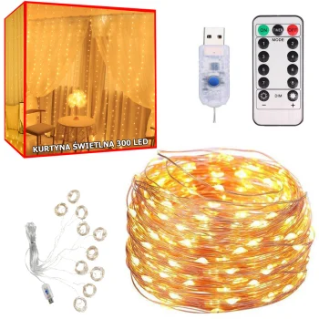 LED užuolaidos girlianda 300 LED 3x3 m, šilta balta