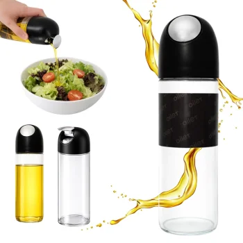 Stiklinis gravitacinis aliejaus ir acto dozatorius, 510 ml, juodas
