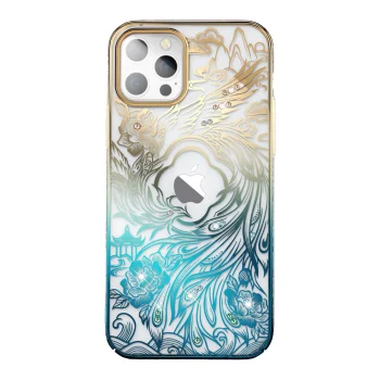 Kingxbar Phoenix dėklas iPhone 14 Plus su kristalais, auksinis ir mėlynas