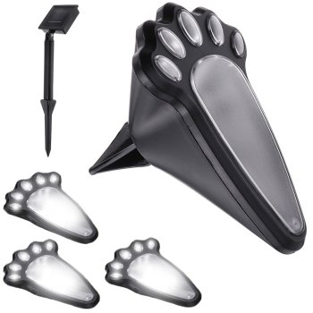 Solar LED Garden Paw Print Lights, 4 Pcs, Black