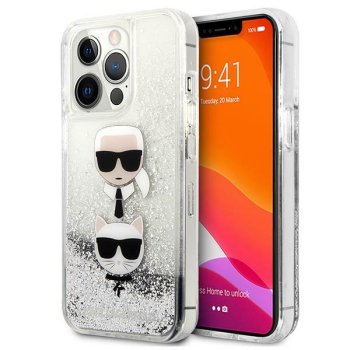 Karl Lagerfeld dėklas iPhone 13 Pro Max telefonui Liquid Glitter, sidabrinis