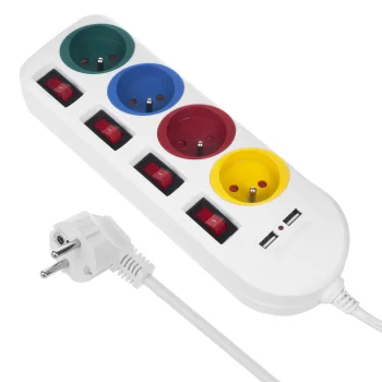 Maclean MCE229 W ilginintuvas, 4 lizdai, 2x USB, 1.5 m, baltas