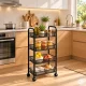 Mobilus metalinis stelažas su ratukais ModernHome, 4 lentynos, juodas
