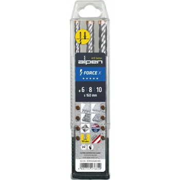 Grąžtų komplektas Alpen Force X SDS-plus 6, 8, 10 x 160 mm, 3 vnt.