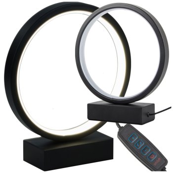 LED žiedinė stalinė ir naktinė lempa su ryškumo reguliavimu, 23.5cm, juoda