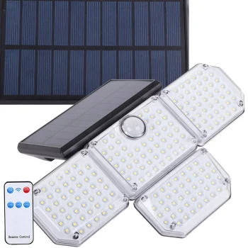 Lauko saulės energijos LED lempa su judesio jutikliu ir pulteliu (181 LED, IP65)