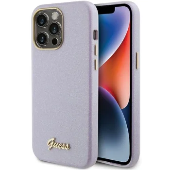 Guess iPhone 15 Pro Max Case Glitter Glossy Script, Purple