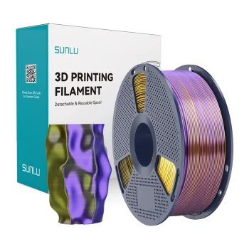 Sunlu PLA+ Silk trijų spalvų 3D spausdinimo gija, juoda, auksas ir violetinė
