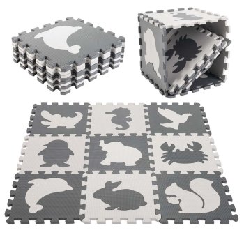Vaikiškas putplasčio dėlionės kilimėlis 85 x 85 cm, 9 dalys, pilkas