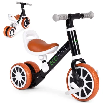 ECOTOYS 2-in-1 triratukas ir balansinis dviratukas vaikams, juodas