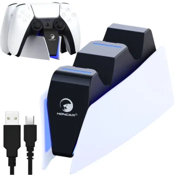 PS5 DualSense įkrovimo stotelė dviem pulteliams, juoda ir balta