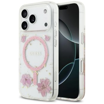 Guess Resin Flowers Glitter MagSafe Phone Case Cover iPhone 17 Pro - Pink