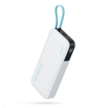 Cuktech 55W Power Bank 20000mAh with Built-in USB-C Cable - White