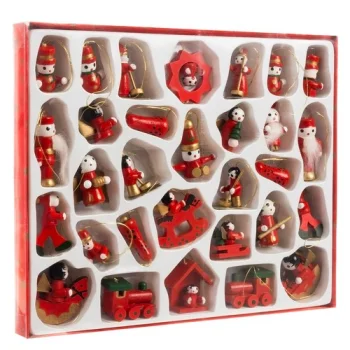 Wooden Christmas Tree Ornaments Set of 30, Red