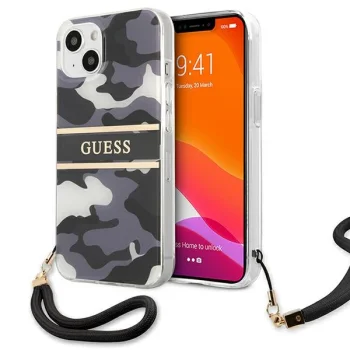 Guess Camo Strap dėklas iPhone 13 6.1" juodas