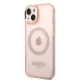 Guess Gold Outline MagSafe dėklas iPhone 14 telefonui Rose Gold