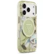 Guess IML Glitter Flowers Triangle MagSafe dėklas iPhone 17 Pro / 18 Pro, žalias