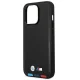 BMW dėklas iPhone 14 Pro telefonui Leather Stamp Tricolor MagSafe, juodas