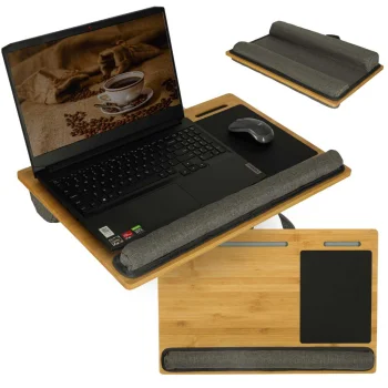 Wooden Lap Desk with Cushion, Portable Laptop Stand for Bed with Mouse Pad