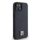 DKNY dėklas iPhone 15 / 14 / 13 Leather Monogram Metal Logo MagSafe, juodas