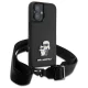 Karl Lagerfeld iPhone 16 dėklas Saffiano Karl&Choupette Metal Pin su dirželiu, juodas