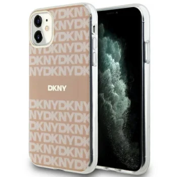 DKNY dėklas iPhone 11 / Xr IML Mono & Stripe MagSafe, rožinis