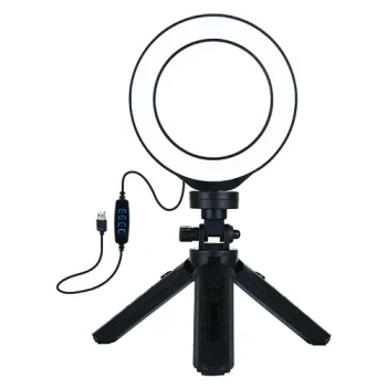 LED žiedinė lempa 12 cm su kompaktišku stovu iki 14,5 cm, USB
