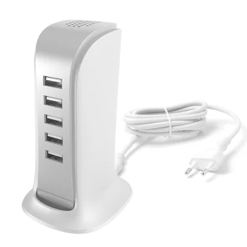 5 prievadų USB įkroviklis Dudao A5EU su EU maitinimo laidu, baltas