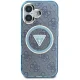 Guess IML Metal Glitter 4G MagSafe dėklas telefonui iPhone 16, mėlynas