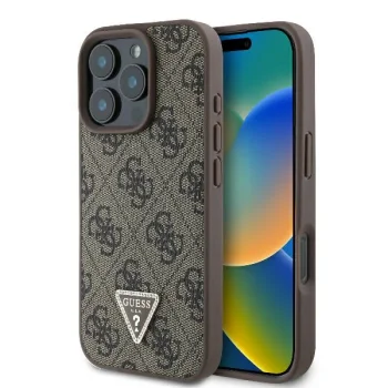 Guess Leather 4G Triangle Strass MagSafe case for iPhone 16 Pro - brown