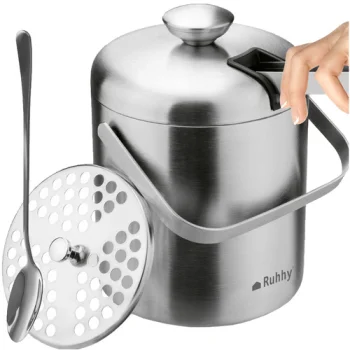 Insulated Stainless Steel Ice Bucket with Tongs and Spoon Ruhhy, 1.3L