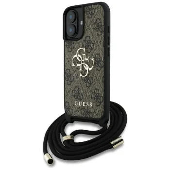 Guess 4G Big Logo Cord Strap Crossbody dėklas telefonui iPhone 16, rudas