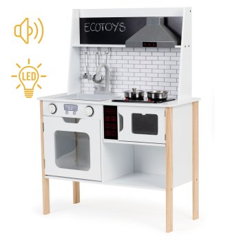 Ecotoys medinė vaikiška virtuvėlė su garsu ir šviesa, PLK537