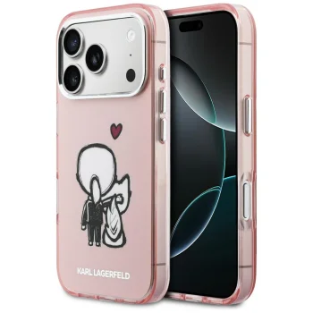 Karl Lagerfeld Karl & Choupette Back MagSafe dėklas iPhone 17 Pro Max, Rožinis