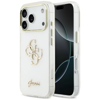 Guess IML 4G Script Metal dėklas iPhone 17 Pro Max telefonui, baltas