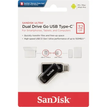 USB atmintinė SanDisk Ultra Dual Drive Go 32GB USB Type-C USB-A SDDDC3-032G-G46 juoda