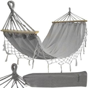 Gardlov Garden Hammock 200x150 cm with Wooden Spreader Bars, Grey